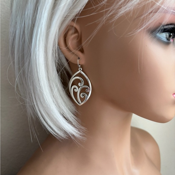 Brighton Silver Heart Drop Earrings with Swirling Design - Picture 1 of 6